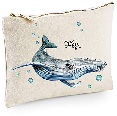 Canvas Pouch Tasche Waschtasche mit Wal & Spruch Hey... Kulturbeutel Motiv individuell Bedruckt cl18 ilka parey wandtattoo-welt®