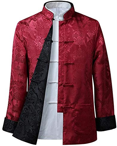 BOZEVON Männer/Frauen Chinesische Tang-Anzug Oberseiten - Beide Seiten Beschichten Jacke langärmelige Kampfkunst Kung Fu Hemden Chinesische Tang-Klage Nationale Kostüme, L/Stil 03 - Männer