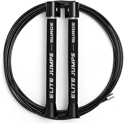 EliteSRSelbst Anpassen, Fast & Smooth 3/32 Nylon Coated Geschwindigkeit Springseil mit 1Oz Doppelkugellagern Aluminium Griff und Comfort Foam Grip schwarz Griffe