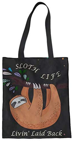 POLERO Jutebeutel Baumwolltasche Stoffbeutel Einkaufstasche mit 2 Langer Henkel mit Faultier Print für Mädchen Damen