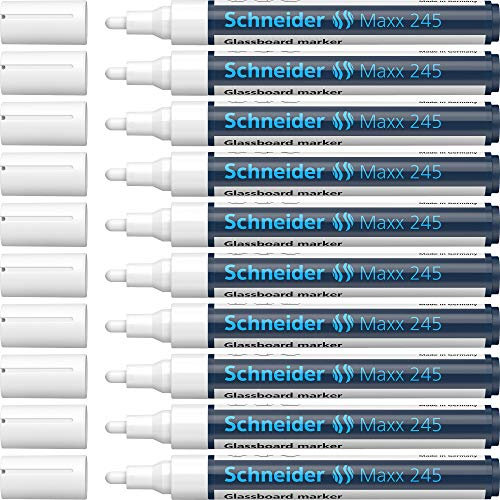 Schneider Maxx 245 Glasboardmarker / Whiteboard Marker (für Glasflächen, trocken abwischbar) 10er Packung weiß