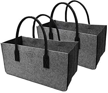 RAIKOU KULT Filz-Tasche Shopper Filzkorb Einkaufstasche Henkeltasche Zeitungskorb Kaminholztasche Zeitungsständer auch für Spielzeug Garten Picknick Strand (50x25x25cm, Anthrazit/Schwarz-2 Stück)