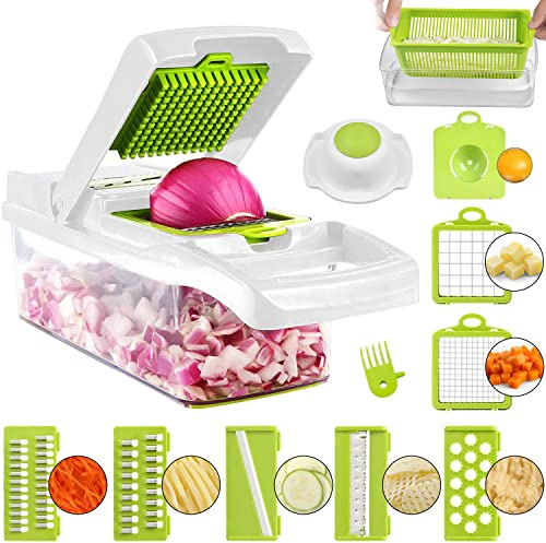 ADOV Vegetable Chopper, Mandoline Slicer with 7 Stainless Steel Blades, ABS | Food Container, Hand Guard, Julienne Cutter for Onion, Potato and Fruit, Multi-Function Kitchen Vegetable Prep Tool for Home