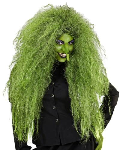 Horror-Shop Wilde Hexen Perücke Grün als Kostümzubehör für schaurige Halloween Kostüme