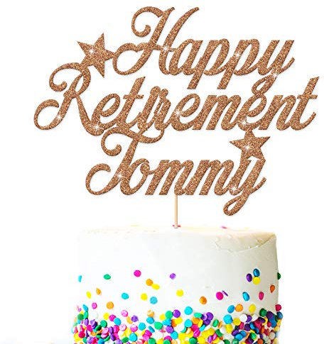 EDSG Personalised Cake Topper for Retirement | Custom Cake Decoration With Any Name | Double Sided Multicolour Glitter Party Decoration Hand Finished in UK(Rose Gold)