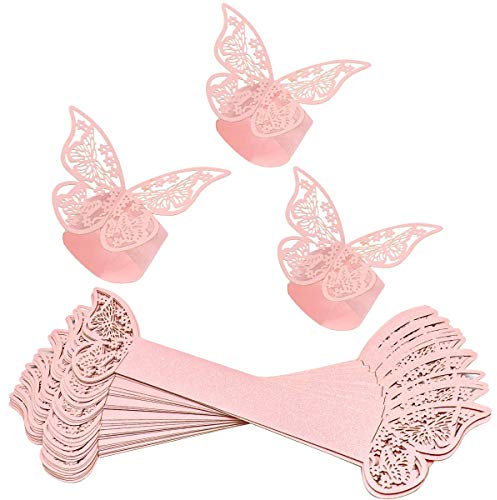 30 Stück Serviettenringe, ausgehöhlte Serviettenschnallen aus Schmetterlingspapier, reflektierender glänzender Serviettenring für Hochzeit, Bankett, Abendessen, Party-Tischdekoration (Rosa)