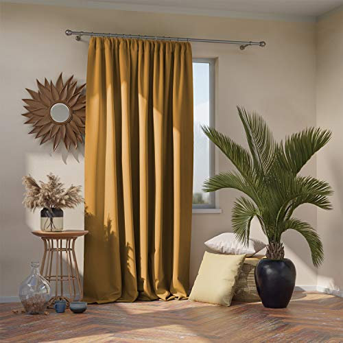 RESTILO Blackout Vorhang 140x270 cm senffarben 1 St. Kräuselband Verdunkelungsvorhang Blickdicht Fensterdekoration Dekoschal Dekorvorhang Blackout