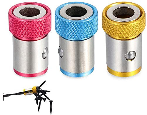 Bestgle 3pcs Removable Screwdriver Bits Magnetizer Ring Screw Catcher Holder for 1/4 Inch Hex Shank Double End Screwdriver Bits