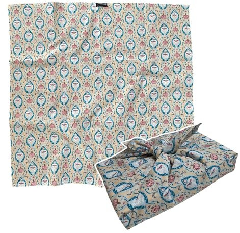 Produkttitel: FabRap Furoshiki Fabric Gift Wrap, wiederverwendbar einseitig Stoff wickeln, in lebendigen Teal und Cherry Indian Floral Print, perfekt für Geschenke und andere Zwecke