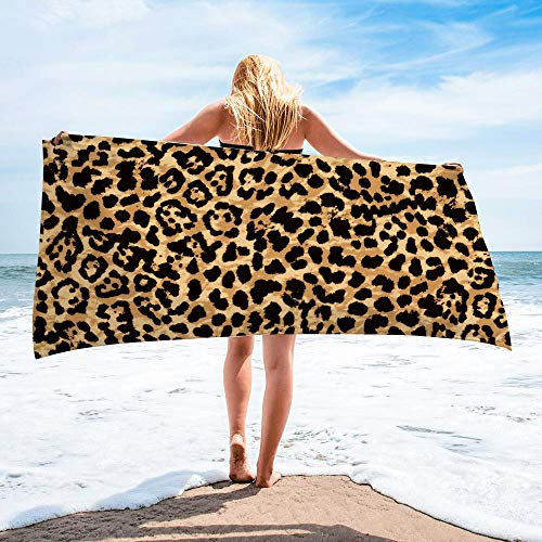 Surwin Strandhandtuch Mikrofaser, Leopard Drucken Strandtuch Sommer Strandtücher Schnelltrocknend Sand Proof Saugfähig Handtücher Handtuch für Reise Strand Schwimmen Sport (Braun,80x160cm)