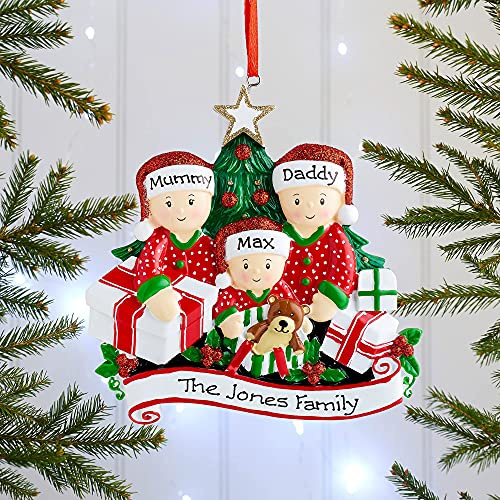 Personalised Family Christmas Xmas Tree Bauble Decoration Ornament | Opening Presents Family | Groups 2, 3, 4, 5, & 6 (Family of 3)