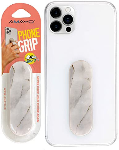 Amayo Grip - L'original ! Support de doigt pour smartphone - Poignée de téléphone portable - Anneau de support pour téléphone portable - Série marbre - Blanc