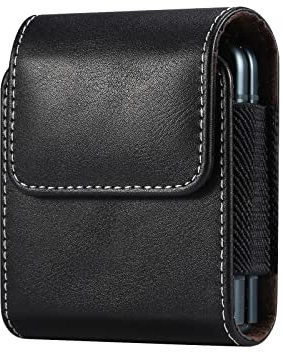Aopan Gürteltasche Hülle mit Gürtelclip Halfter Echt Ledertasche für Samsung Galaxy Z Flip 3 / Samsung Galaxy Z Flip/Motorola RAZR, Schwarz
