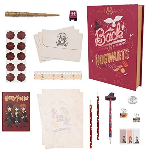 Harry Potter Schreibwaren Set, Hogwarts Schreibset, Enthält Notizbuch, Umschläge, Papier, Aufkleber, Zauberstab-Stift, Clips, Radiergummi, Anspitzer, Schachtel, Harry-Potter Geschenke für Jugendliche