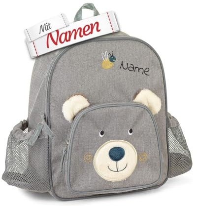 LALALO Sterntaler Kindergartenrucksack mit Namen bestickt Bär Ben Kollektion - kleiner Kinder Rucksack für Kindergarten und Ausflüge, wasserabweisend, 30x24 cm