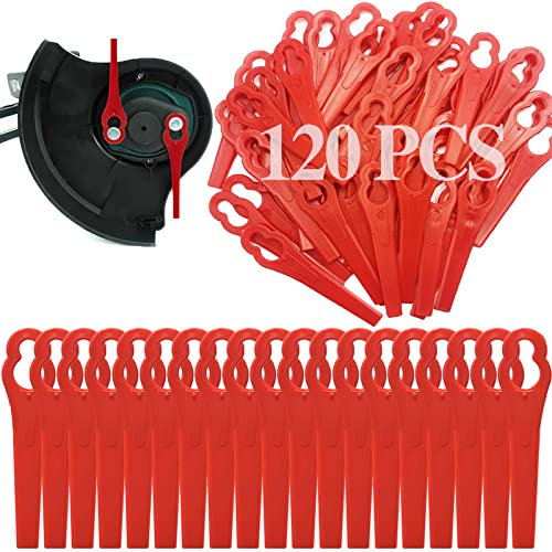 Xerteam 120 Pcs Garden Mower Replacement Blades, 83 mm Plastic Grass Trimmer Blades, Lawn Mower Accessories Tool Cordless Strimmer Cutting Blades for PolyCut 2-2 Bosch Red