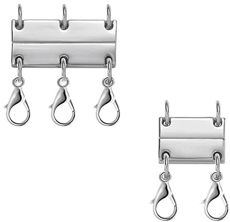 KINBOM 2 Stück Halsketten Verschluss Layering, Magnetverschluss Schmuck Mehrreihiger Kettenverschluss Schiebeverschluss Schmuck zum Schichten Schmuckhandwerk (3 Stränge und 2 Stränge, Silver)