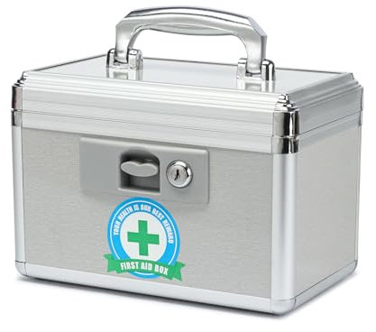HEWEI WORKS Scatola Medicine a Prova di Bambino con Serratura a Chiave, Cassetta Kit Pronto Soccorso Vuota, Cassetta di Sicurezza Multiuso, Incluso in un Piccolo Portapillole Portatile (piccolo)