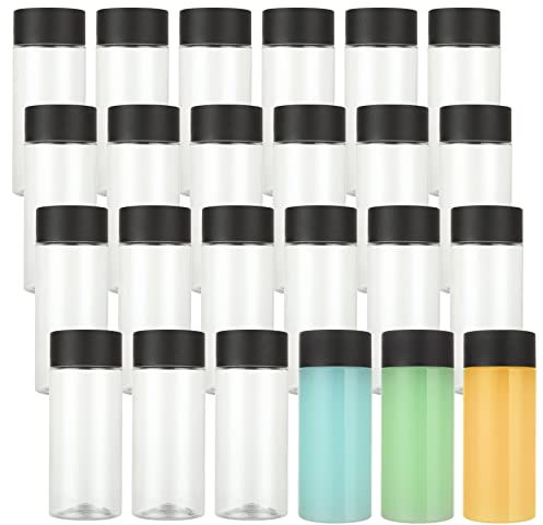 GOYADA 24 Clear Plastic Smoothie Bottles, 10oz (300ml) with Lids for Water, Juice, Milk & Homemade Beverages