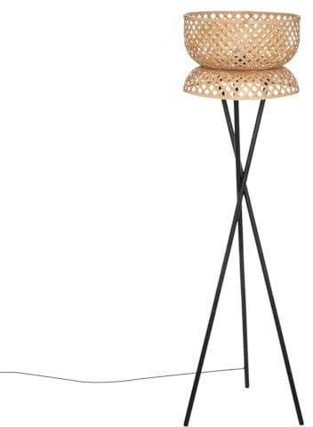 Atmosphera - Lampadaire trépied Suny - bambou et métal - noir - H145 cm