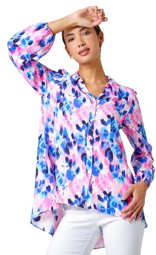 Roman Shirt for Women Ladies Cotton Blouse Button Through Tunic Printed Top Work Long Sleeve Smart Casual Going Out Work Office V Neck Everyday Evening Event