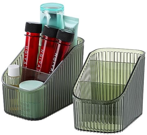 OSteed Green Makeup Organiser Box for Vanity, Makeup Brush Holder with 6 Cups, Skincare Beauty Cosmetic Storage Box, Dressing Table Storage, Toiletry Organiser