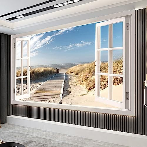 Trayosin Diamond Painting Strand Fenster Vollbohrer Diamant Painting Bilder für Erwachsene mit Zubehör 5D Diamant Malerei Bilder Groß für Wohnzimmer Büro Wand Dekoration Geschenk (100x40cm)