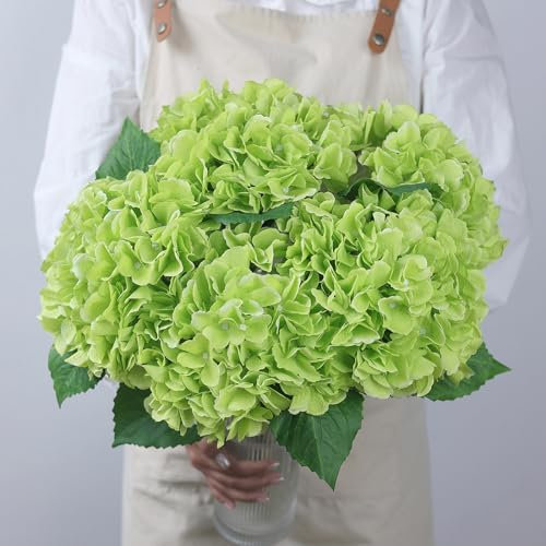 FOTEEWL 4 Pcs 21in Artificial Hydrangea Flower Large Natural Lifelike Fake Silk Hydrangea Faux Flower for Home Party Decor Outdoor Wedding Table Centerpieces Decoration (Green)