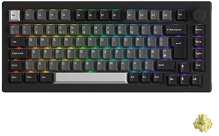 Akko 5075B Plus Mechanical Gaming Keyboard ISO-UK Multi Modes BT5.0/2.4Ghz/Type C, 5 Pin Hot Swappable Gasket Mount PBT Cherry Programmable with A Rotary Knob, Compatible for Win/Mac/IOS/Android