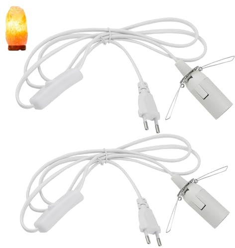 JTgugu 2 Stück Kabel mit Schalter für Salzlampe Lampenfassung E14 mit 1,8M Kabel Schalter und Eurostecker für Salzlampe Lsolierung Salzleuchte Kabel Salz Lampefassung - Weiß