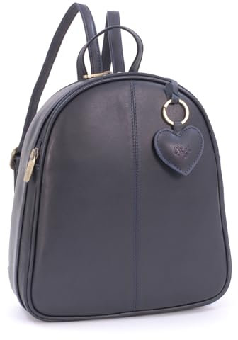 Gigi - Damen Leder Rucksackhandtasche - Rucksack Klein - Verstellbare Schultergurte - Backpack mit Herz Schlüsselring- OTHELLO 9167AG - Marine Blau