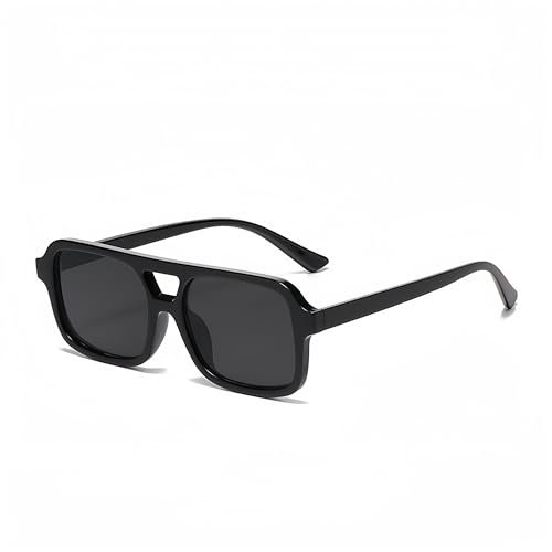 WDZAYXC Stilvolle Rechteckig Sonnenbrille für Damen Herren, UV-Schutz(schwarz)