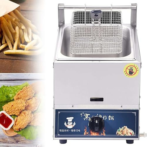 DPDZSW Friteuse à Gaz De Grande Capacité 8L/16L, Friteuse Gpl en Acier Inoxydable, Puissance De Feu Réglable, avec Paniers Et Couvercles, pour Chips Beignets Poisson, Nettoyage Facile,10L