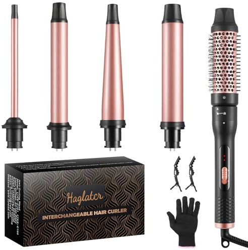 Curling Wand 5 in 1, Hair Curler Ceramic Curling Iron Set with 5 Interchangeable Straightener Brush Barrels for Long Thick Thin Hair, Hair Styling Tools with Glove