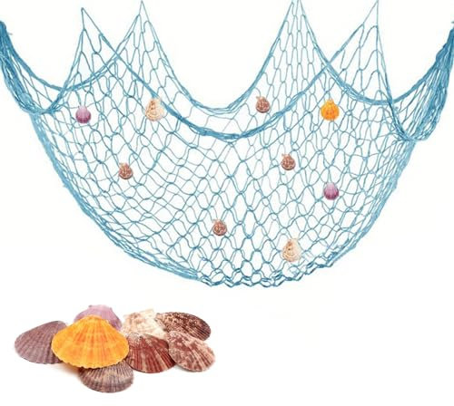 Fischernetz Deko, Mediterranen Stil Fischerei Dekorative mit Farbigen Muscheln, Thema Dekor für Party Home Wohnzimmer Schlafzimmer mediterranen Stil Dekor Wanddekoration,Circa 150 x 200 cm (Hellgrün)