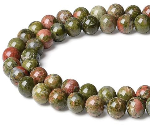 XIANNVXI 8mm Naturstein Unakit Perlen zum Auffädeln mit Loch Runde Kristalle Edelsteine zum Auffädeln Perlen für Armbänder Ketten DIY Schmuck Basteln (ca. 47 Stück)