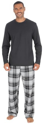 INSIGNIA Mens Jersey Long Sleeve Top With Cotton Flannel Bottoms Pyjamas Sets (UK, Alpha, XL, Regular, Regular, Charcoal)