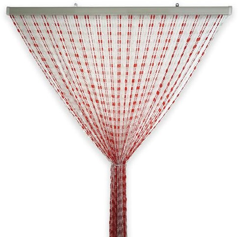 Tata Home Tenda Antimosche a Perline per Porta Finestra a Pannello Moschiera con Catenelle da Esterno Misura 100x220 cm Bicolore Trasparente Rosso