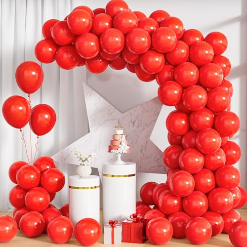 Unisun Luftballons Rot, 100Stück 10Zoll Matt Rote Latex Ballons Girlande Mädchen Frauen Kinder Geburtstag Hochzeit Jahrestag Verlobung Valentinstag Baby Shower Jubiläum Abschlussfeier Christmas Deko