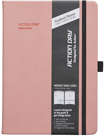 Action Day Akademischer Wochenplaner 2024 2025, Pink, 17,8 x 22,9 cm
