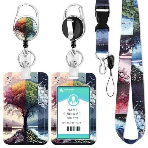 Porte Badge avec Cordon,Tour de Cou Badge avec Porte-Cartes,Porte Badge Enrouleur, Strap Neck avec Swivel Lobster Clasp pour Porte Badges d'Identification
