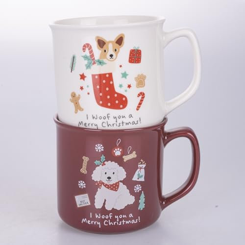 VDE Villa d'Este Home Tivoli 1996 Juego de 4 tazas navideñas de 350 ml de cerámica, Xmas Animal