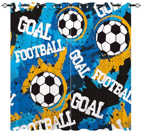 YUANZU Fußball Vorhänge Abstrakte Geometrische Sport Ösen Gardinen mit Blickdichte Vorhang Kälteschutz Blackout Curtain Kinderzimmer Schlafzimmer Verdunkelung Fenster, 2 Stück, H 114 x B 132 cm