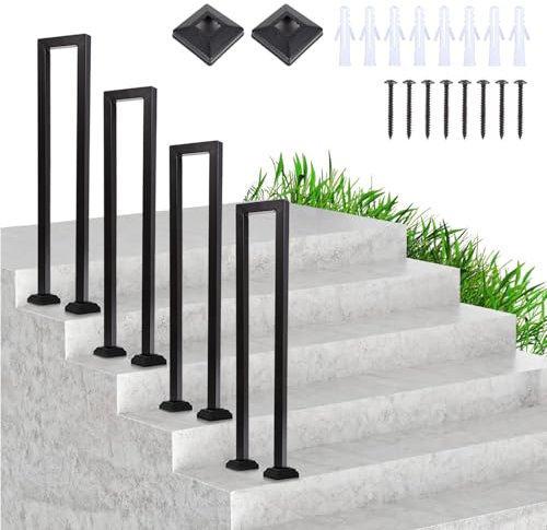 Treppengeländer Innen Metall Handlauf Geländer für Treppen, Handlauf U Förmig, U Form Treppenhandlauf Geländer Garten, Innen und Außen, Balkon, Brüstung, Deck (Schwarz-Vertikale Installation, 85cm)