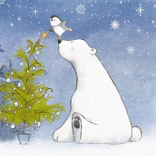 20 Servietten Winter Duo von Eisbär und Pinguin als Tischdeko. Papierservietten mit Motiv. Auch für Decoupage und Serviettentechnik 33x33cm