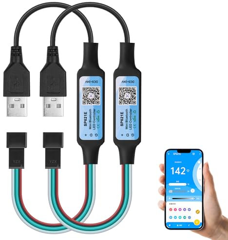 CERRXIAN USB 5–24 V Mini-RGB-Bluetooth-Controller, USB 5 V Bluetooth-LED-Licht-Controller, WS2811 WS2812B Pixels Dream Color LED-Streifen