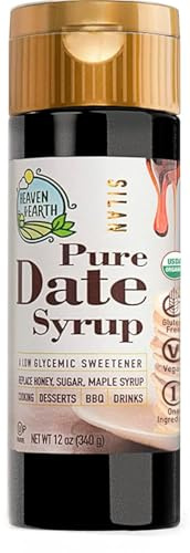 Heaven & Earth Pure Date Syrup, 340g | Pure, All Natural Alternative Sweetener, Silan, Low Glycemic, Great Sugar Replacement