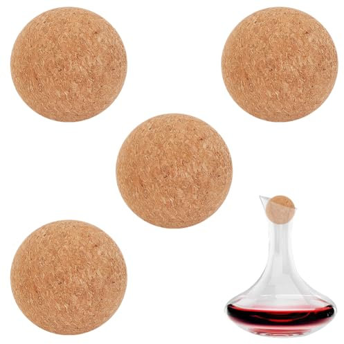 AHANDMAKER 4Pcs Wine Cork Ball, Wooden Cork Ball Stopper for Wine Decanter Carafe Bottle Replacement(50mm/1.97 inch)