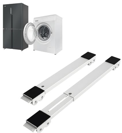 Base Lavatrice con Ruote, Carrello Lavatrice Regolabile Rotelle per Spostare Mobili con Freno per Lavatrice, Asciugatrice, Frigorifero - Capacità di Peso 200 kg Lunghezza 40-69 CM (Bianco)