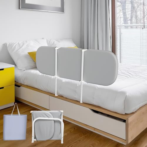 Eulenke 150cm Bettgitter Rausfallschutz Klappbar, Höhenverstellbar Bettschutzgitter Kinderbettgitter Tragbar bettgitter für Reisen Einfache Montage, Grau